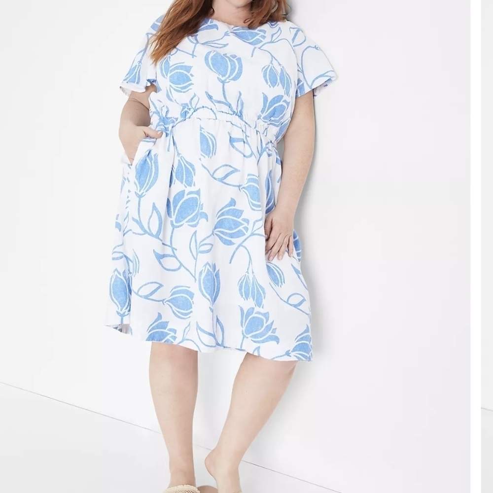 Lane Bryant Linen Blend Flutter-Sleeve Tie-Back Dress